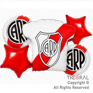 SET DE GLOBOS METALIZADO RIVER PLATE ESCUDO 5 UNIDADES
